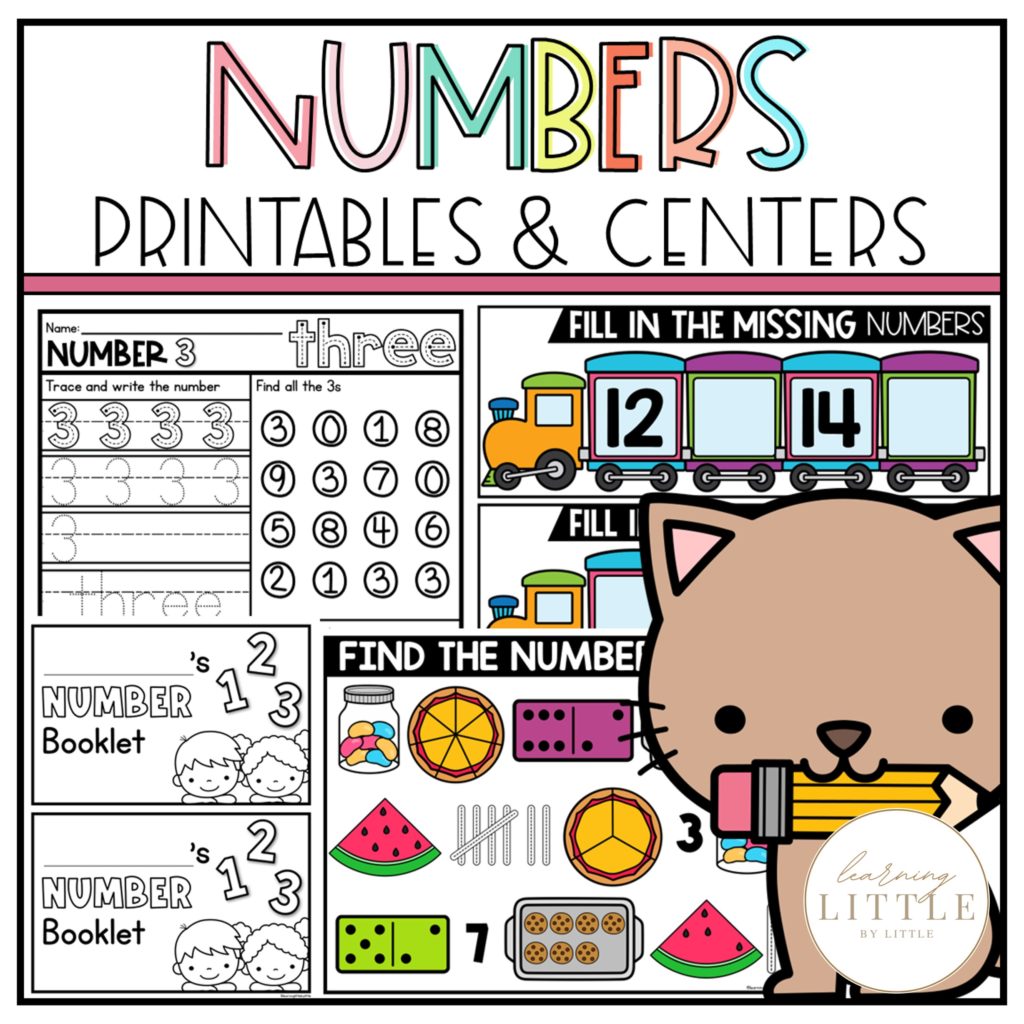 Numbers Printables and Centers for Kindergarten Counting, Number Identification and Sequencing