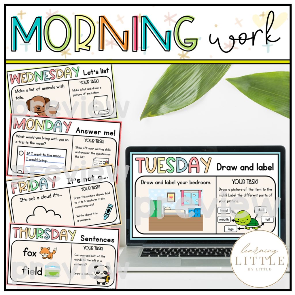 Digital Morning Work First Grade | Bell Work Activities and Daily Prompts