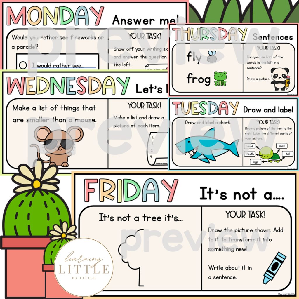 Digital Morning Work First Grade | Bell Work Activities and Daily Prompts